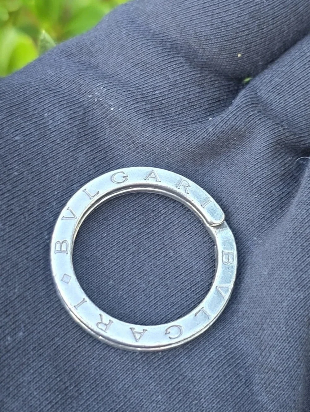 Bvlgari Key Ring Round Sterling Silver 925 w/Logo Solid Pattern